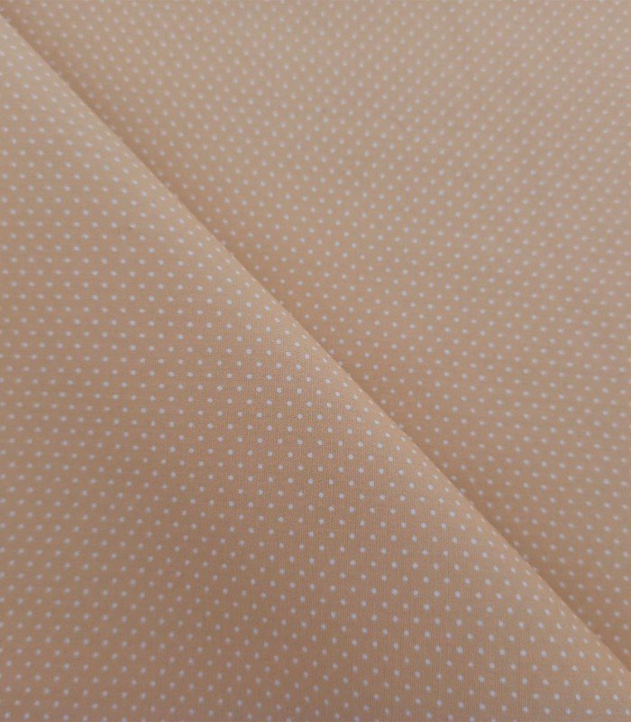 TELA OCRE CON TOPOS BLANCOS