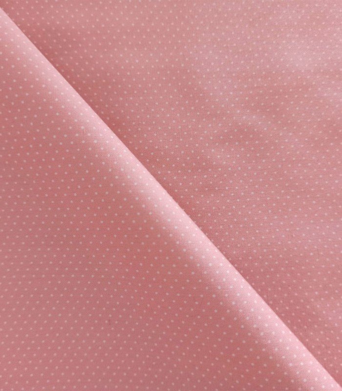 TELA ROSA CON TOPOS BLANCOS