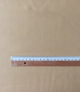 TELA OCRE CON TOPOS BLANCOS