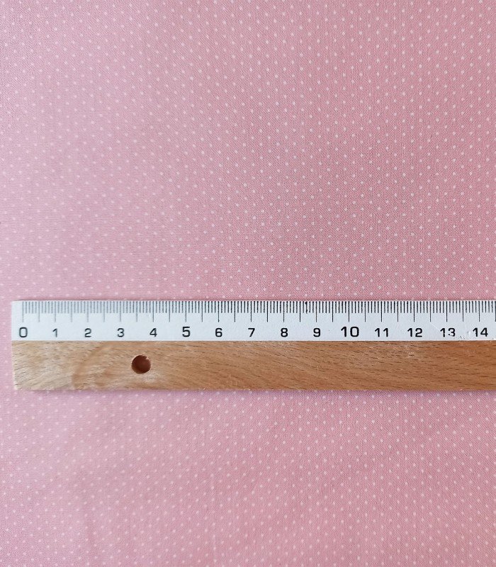 TELA ROSA CON TOPOS BLANCOS